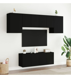 Unités murales TV 6 pcs noir bois d'ingénierie