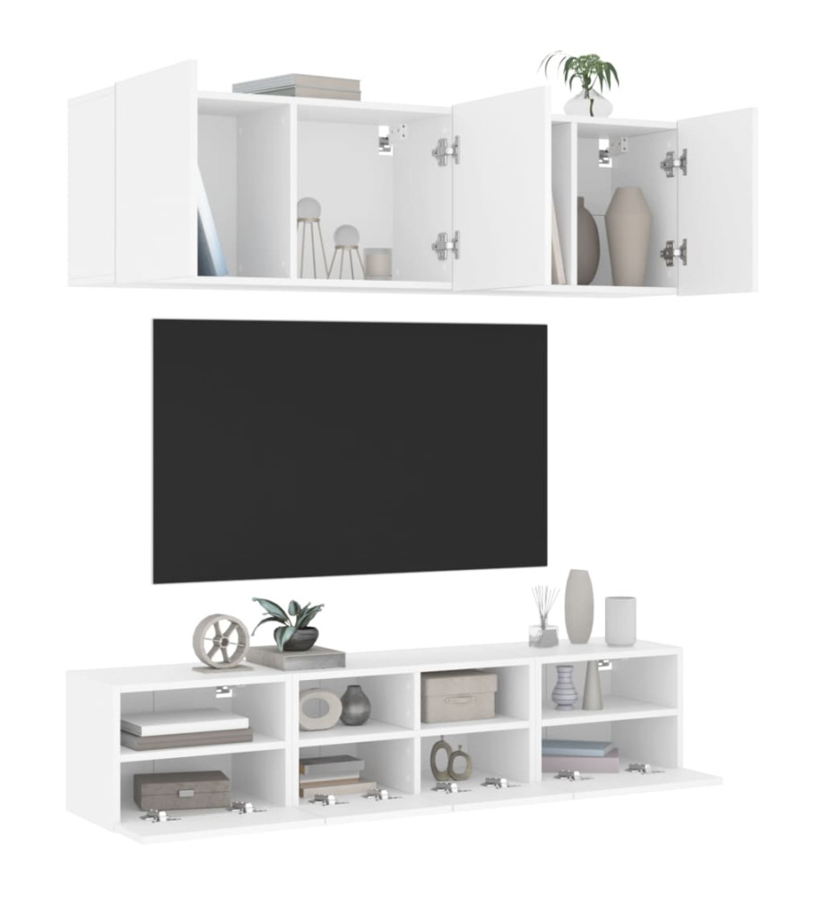 Unités murales TV 5 pcs blanc bois d'ingénierie