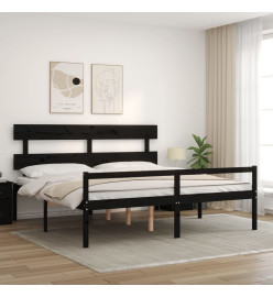 Cadre de lit avec tête de lit noir 200x200 cm bois massif