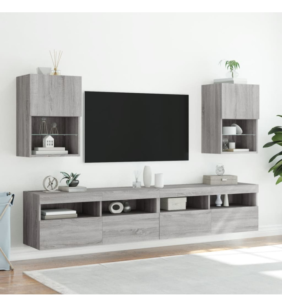 Meubles TV avec lumières LED 2 pcs sonoma gris 40,5x30x60 cm