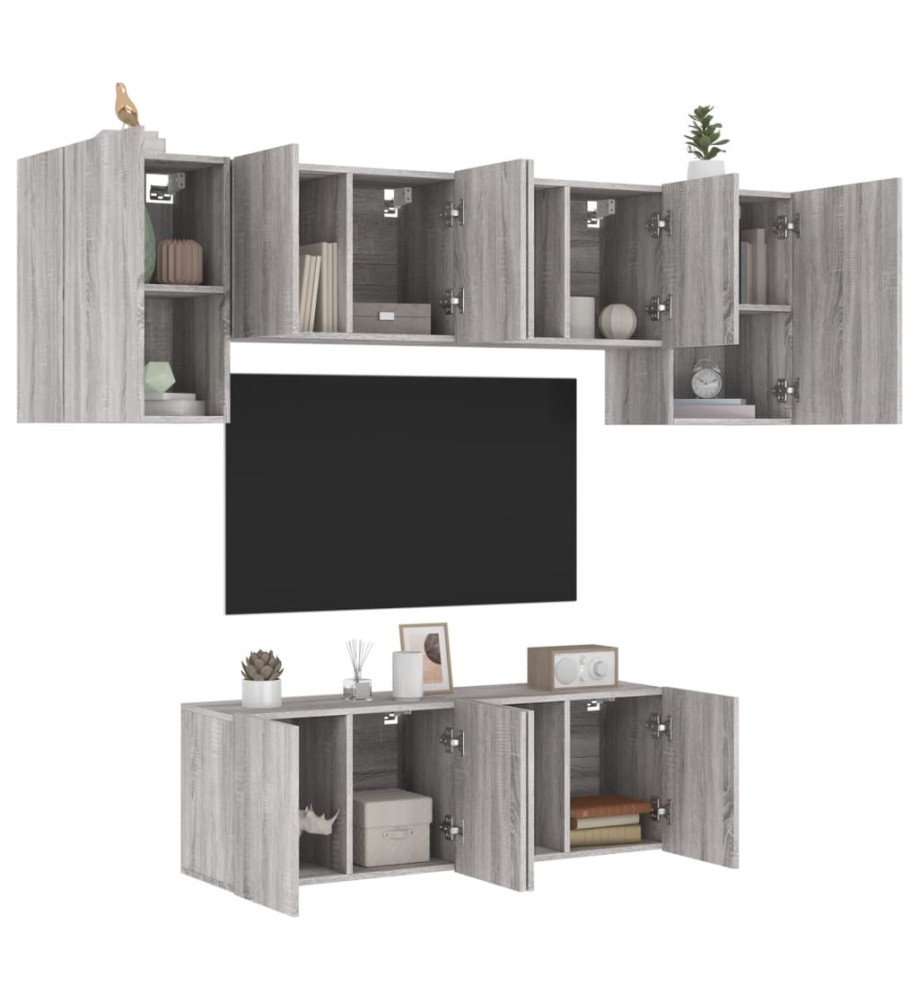 Unités murales TV 6 pcs sonoma gris bois d'ingénierie