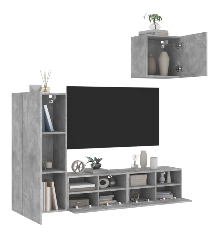 Unités murales TV 4 pcs gris béton bois d'ingénierie