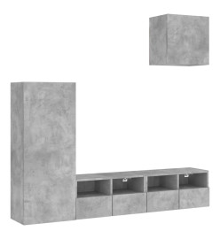 Unités murales TV 4 pcs gris béton bois d'ingénierie