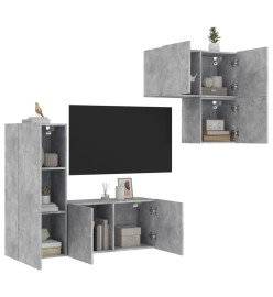 Unités murales TV 4 pcs gris béton bois d'ingénierie