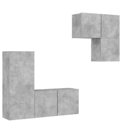 Unités murales TV 4 pcs gris béton bois d'ingénierie