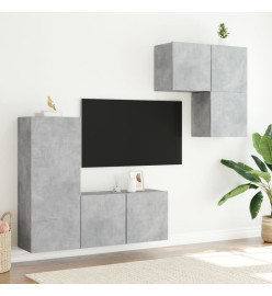 Unités murales TV 4 pcs gris béton bois d'ingénierie