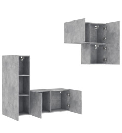 Unités murales TV 4 pcs gris béton bois d'ingénierie