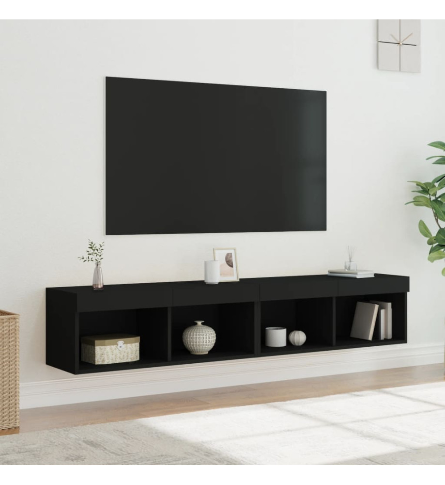 Meubles TV avec lumières LED 2 pcs noir 80x30x30 cm