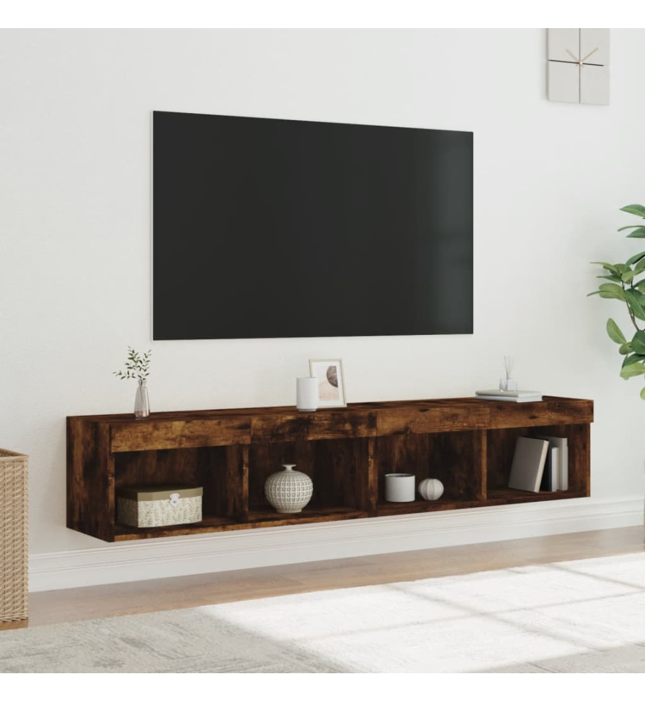 Meubles TV avec lumières LED 2 pcs chêne fumé 80x30x30 cm