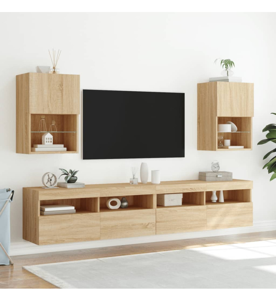 Meubles TV avec lumières LED 2 pcs chêne sonoma 40,5x30x60 cm