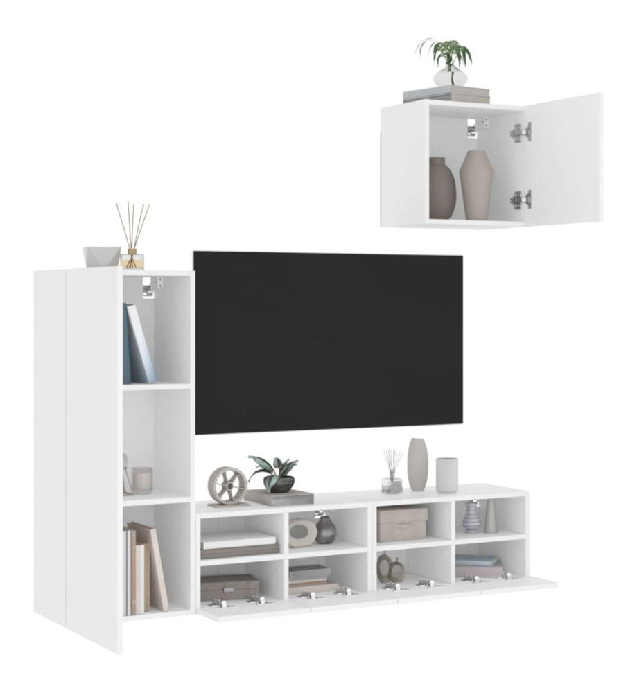 Unités murales TV 4 pcs blanc bois d'ingénierie