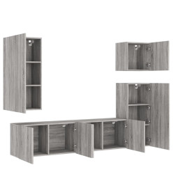 Unités murales TV 5 pcs sonoma gris bois d'ingénierie