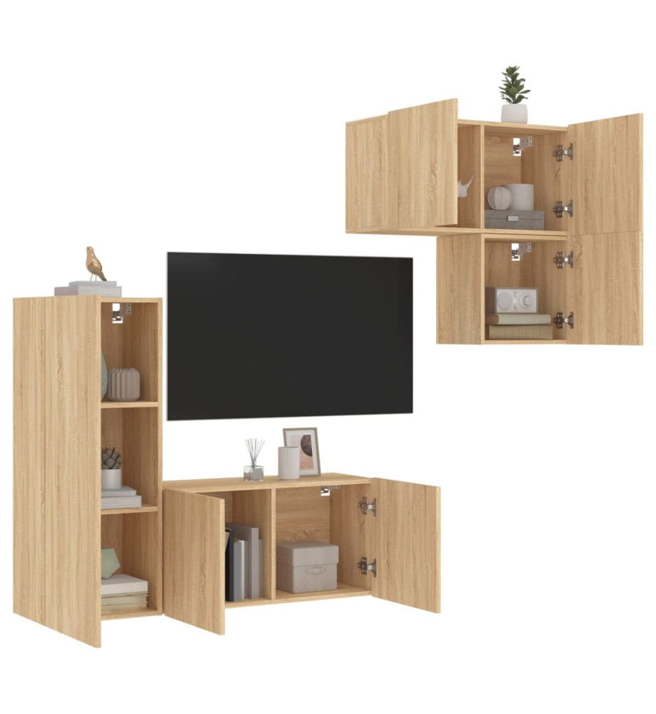 Unités murales TV 4 pcs chêne sonoma bois d'ingénierie