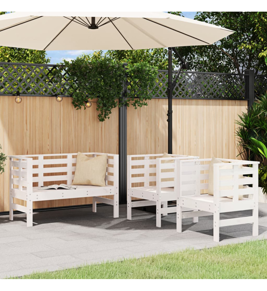 Salon de jardin 3 pcs blanc bois massif de pin Salon de jardin 3 pcs blanc bois massif de pin