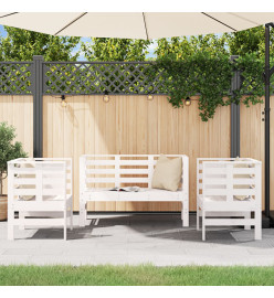 Salon de jardin 3 pcs blanc bois massif de pin