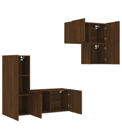 Unités murales TV 4 pcs chêne marron bois d'ingénierie