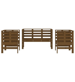 Salon de jardin 3 pcs marron miel bois de pin massif