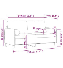 Canapé 2 places avec oreillers gris foncé 140 cm velours