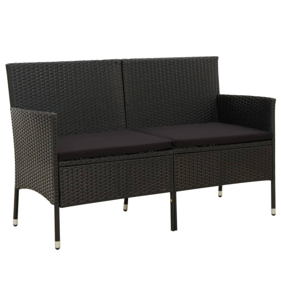 Canapé de jardin 3 places avec coussin Noir Résine tressée