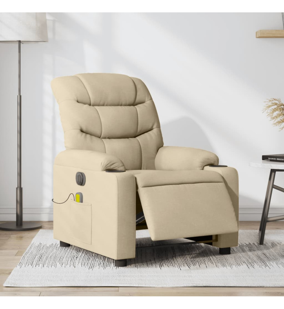 Fauteuil inclinable de massage électrique crème tissu