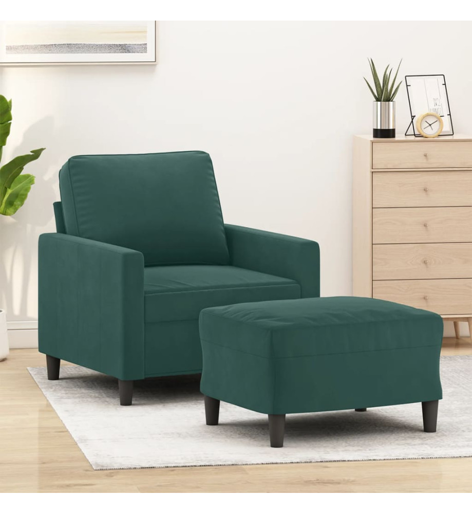 Fauteuil avec repose-pied Vert foncé 60 cm Velours