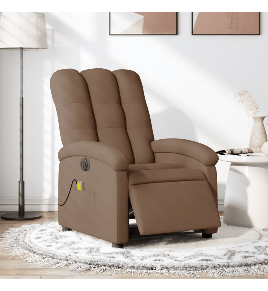 Fauteuil inclinable de massage électrique marron tissu