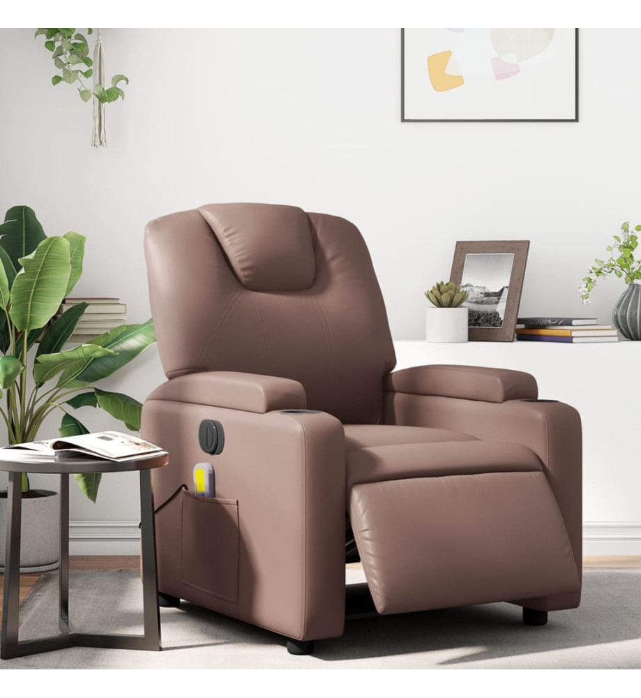 Fauteuil de massage inclinable électrique marron similicuir