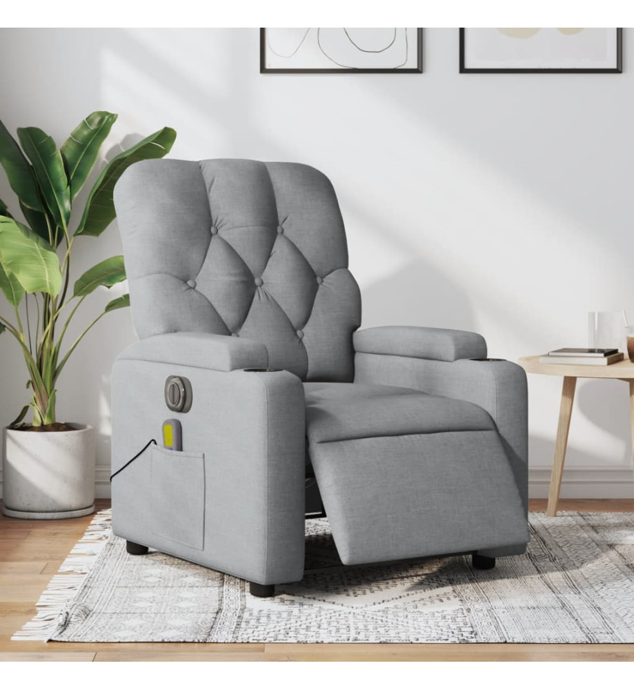 Fauteuil de massage inclinable électrique gris clair tissu