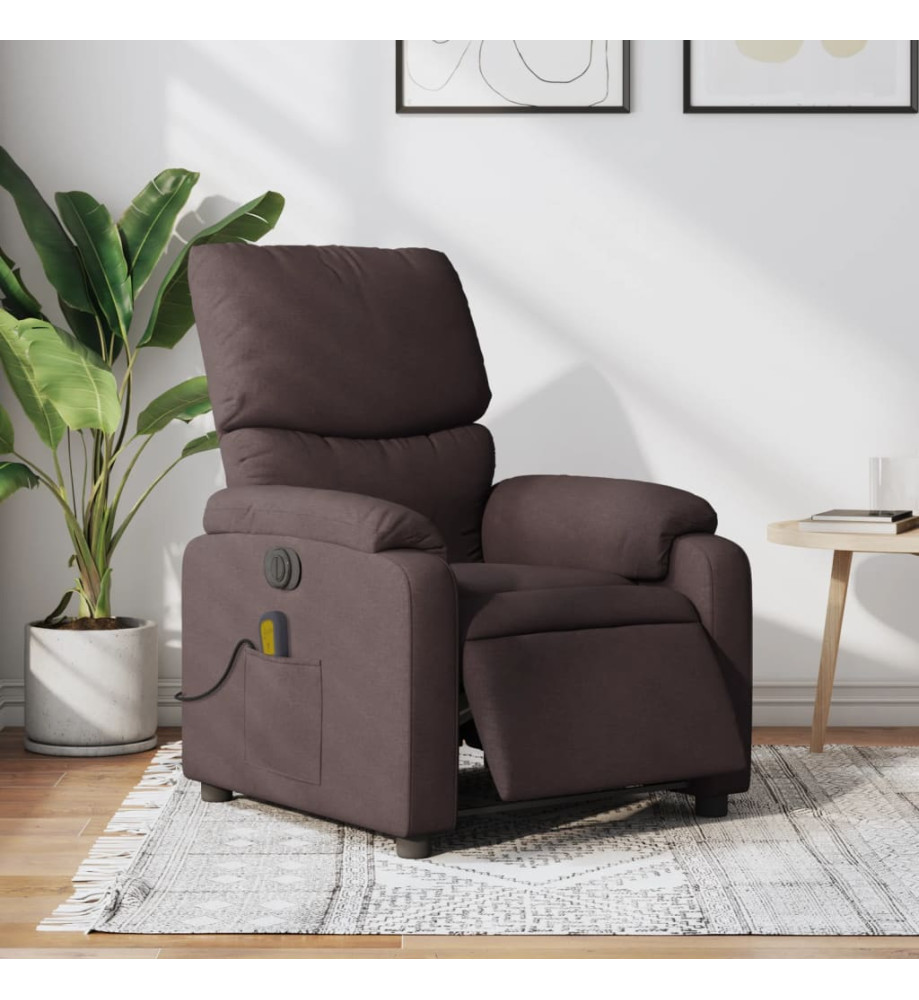 Fauteuil de massage inclinable électrique Marron foncé Tissu