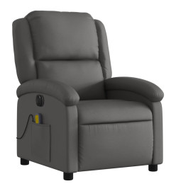 Fauteuil de massage inclinable électrique gris cuir véritable