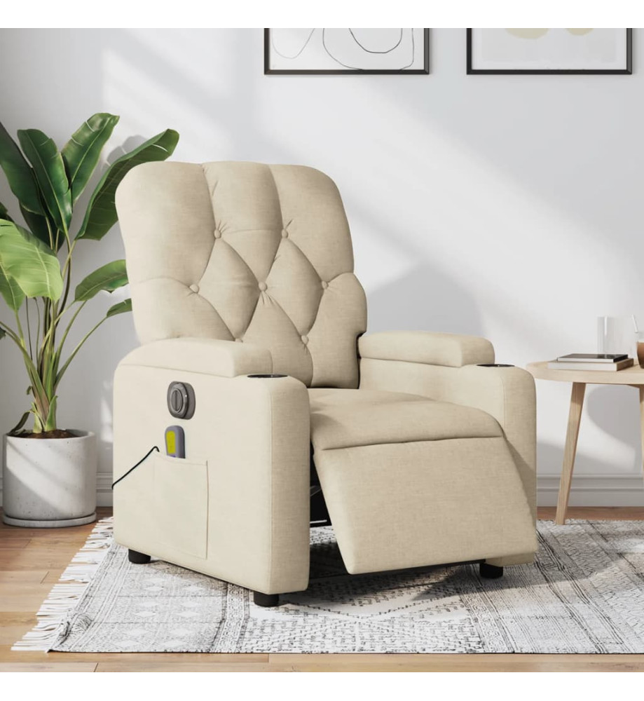 Fauteuil inclinable de massage électrique crème tissu