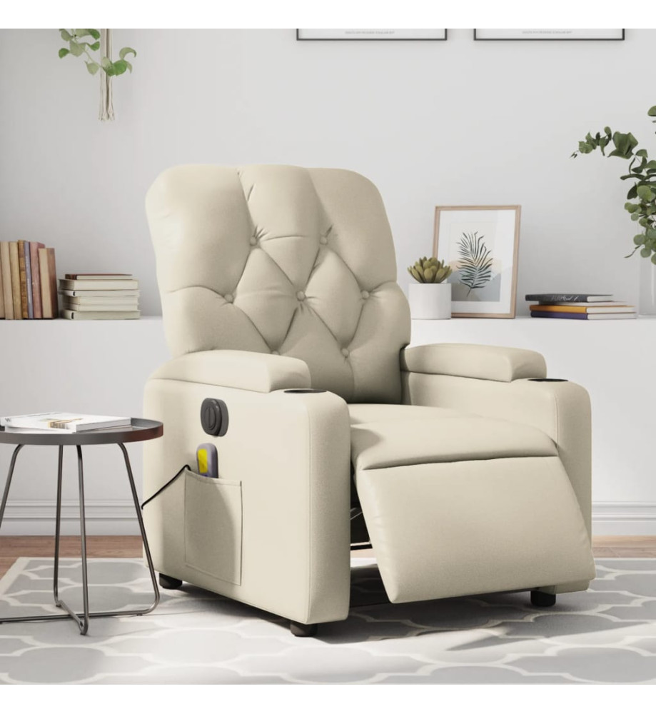 Fauteuil de massage inclinable électrique crème similicuir