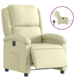 Fauteuil inclinable électrique crème cuir véritable