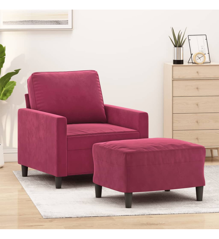 Fauteuil avec repose-pied Rouge bordeaux 60 cm Velours