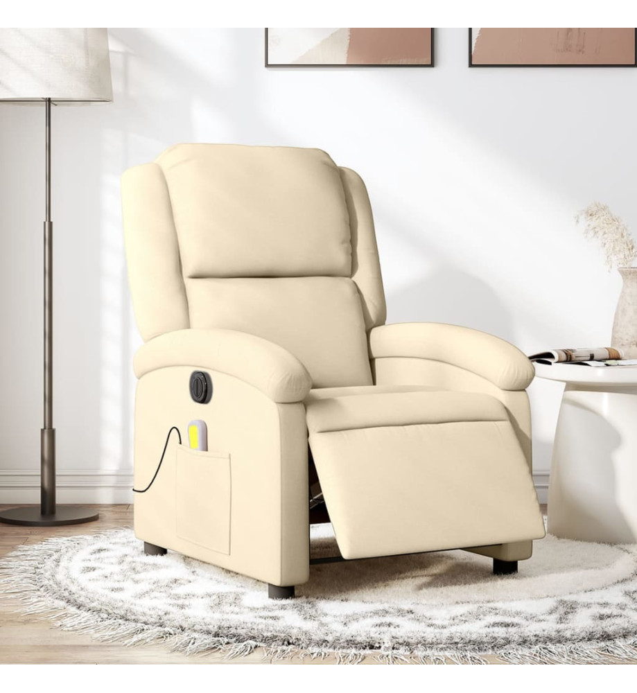 Fauteuil inclinable de massage électrique crème tissu