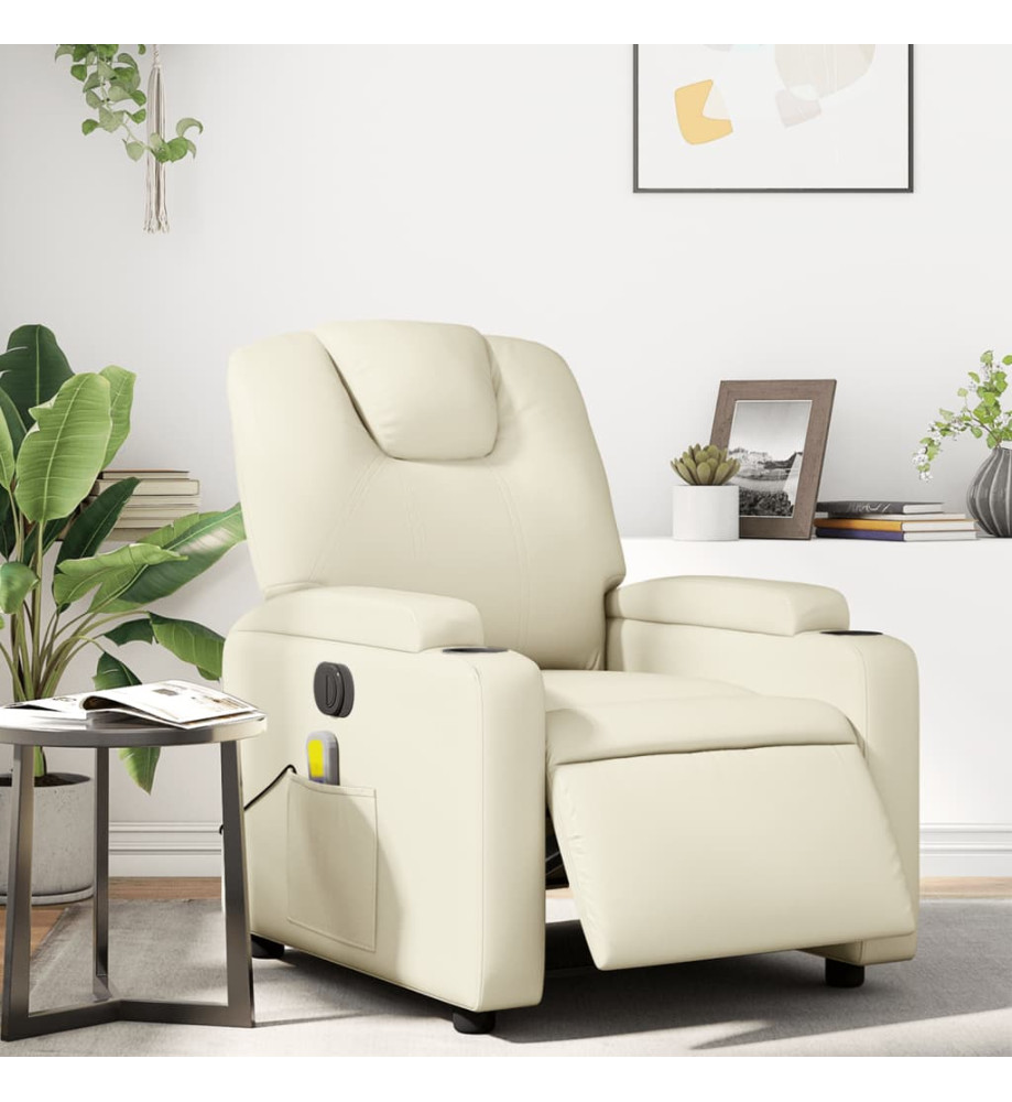 Fauteuil de massage inclinable électrique crème similicuir