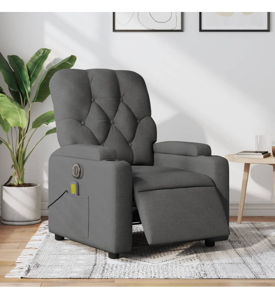 Fauteuil inclinable de massage électrique gris foncé tissu