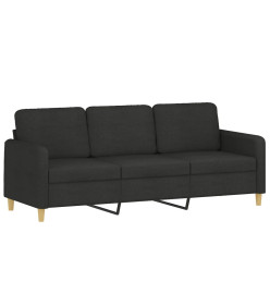 Canapé à 3 places avec repose-pieds Noir 180 cm Tissu