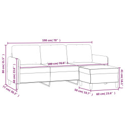 Canapé à 3 places avec repose-pieds Noir 180 cm Tissu