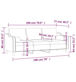 Canapé 3 places avec oreillers gris clair 180 cm tissu