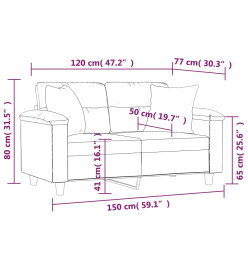 Canapé 2 places avec oreillers gris foncé 120 cm