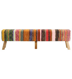 Banc multicolore 160 cm tissu chindi et bois de manguier massif