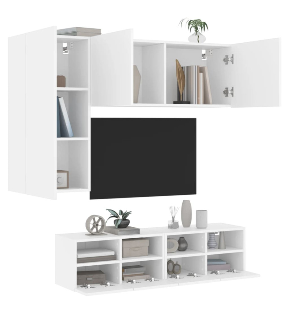 Unités murales TV 4 pcs blanc bois d'ingénierie