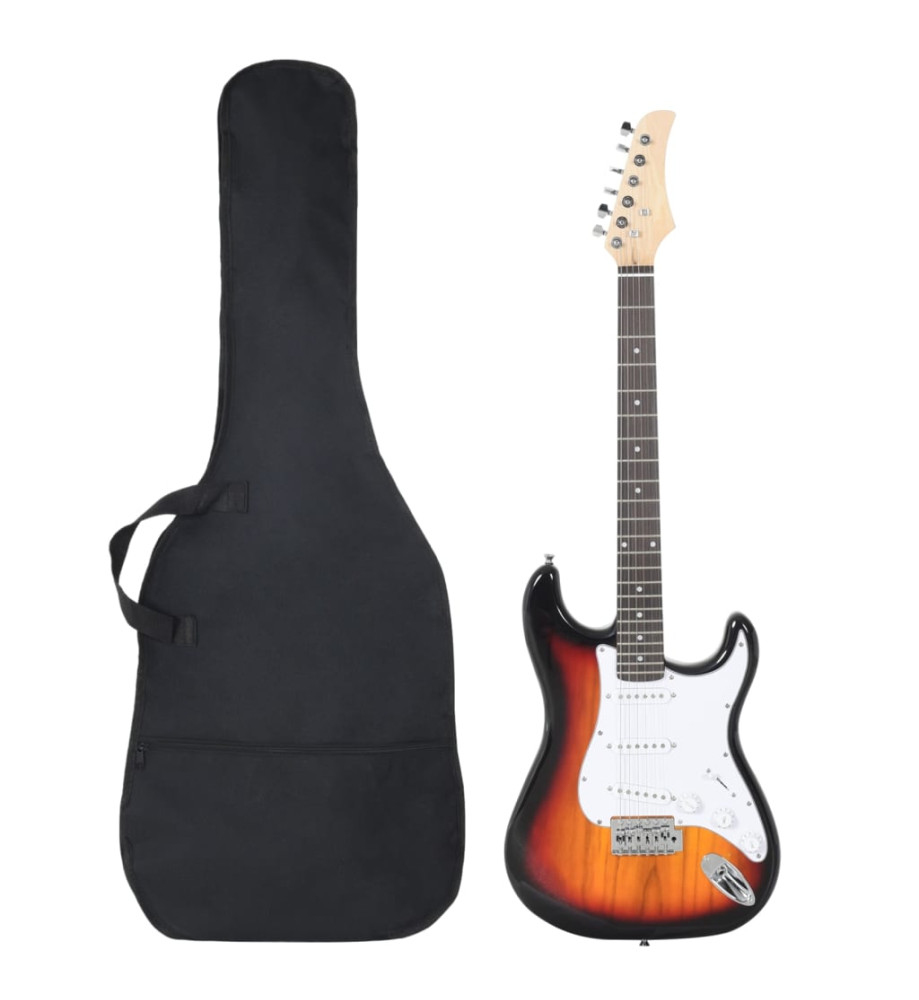 Guitare électrique de débutants et sac marron et blanc 4/4 39"