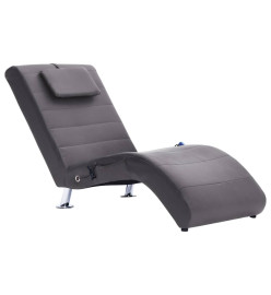 Chaise longue de massage avec oreiller gris similicuir