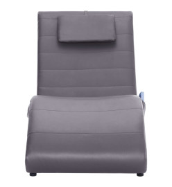 Chaise longue de massage avec oreiller gris similicuir