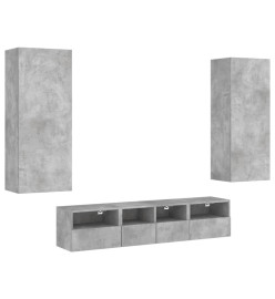 Unités murales TV 5 pcs gris béton bois d'ingénierie