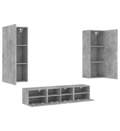 Unités murales TV 5 pcs gris béton bois d'ingénierie