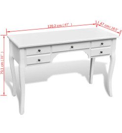 Bureau français en bois avec pieds courbés et 5 tiroirs