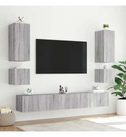 Meuble TV mural 6 pcs avec lumières LED sonoma gris